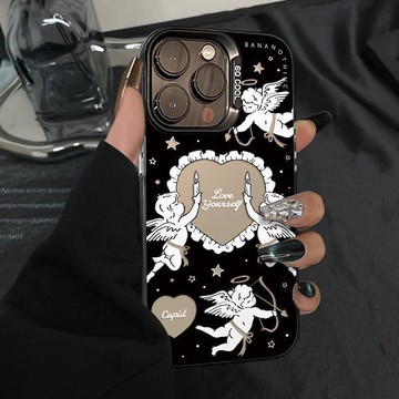 免運+隔日🚚元氣手機殼 黑底鏤空愛心丘比特 適用蘋果17promax 16Pro 15plus14 13 1211防摔