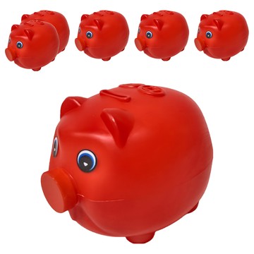 圓夢豬 塑膠 存錢筒  6個  紅色