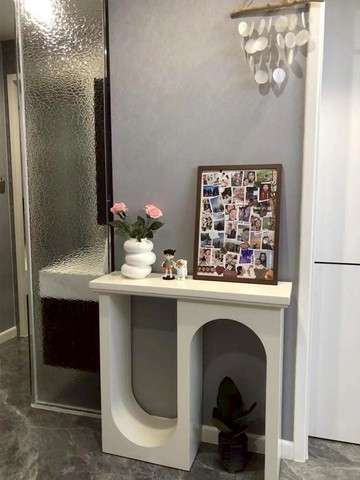 意式輕奢黑色雙弧玄關臺極簡裝飾玄關柜別墅客廳法式奶油走廊玄關