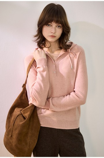 連帽領開釦無縫毛衣