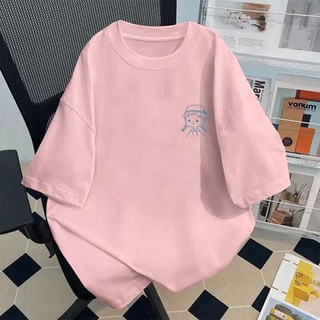 【董小姐】100%純棉 夏季上衣 復古上衣 情侶裝短袖 韓國上衣 蓋屁股上衣 印花 t恤 ins 風 純色 顯瘦穿搭