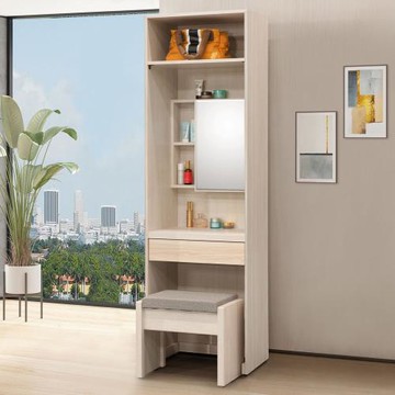 【Homelike】 喜家居2尺化妝衣櫃(含椅)-梧桐拼色(2305)