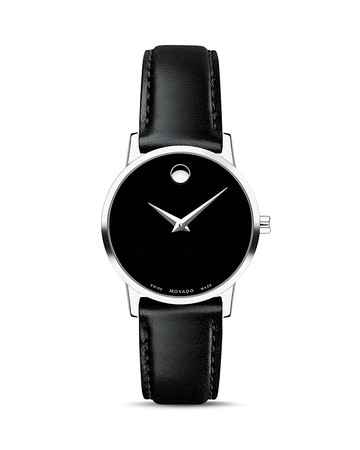 Movado Museum Classic Black Leather Strap Watch, 28mm
