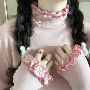 秋冬季磨毛發熱保暖德絨打底衫女設計感加厚木耳邊半高領內搭上衣