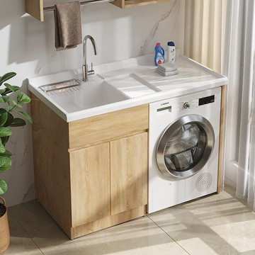 陽臺洗衣機櫃一體櫃浴室櫃組合原木色衛生間洗漱臺洗手池洗臉盆櫃J-38公司貨