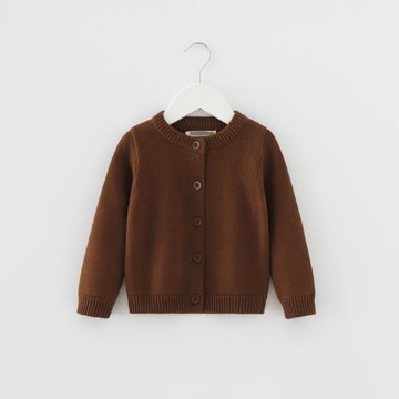 初禾 ins日系秋冬童裝男女童兒童寶寶咖啡色純棉厚款毛衣針織開衫