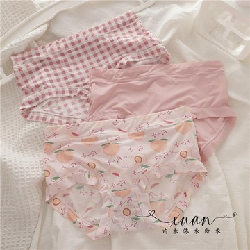Xuan♥ 3條中腰冰絲內褲女無痕日系韓版卡通動物印花牛奶絲少女三角褲夏