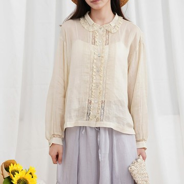 苧麻蕾絲拼接襯衫585901
