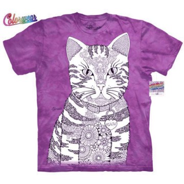 摩達客-美國進口ColorWear 貓咪喵喵 禪繞畫療癒藝術 環保短袖T恤(現貨)