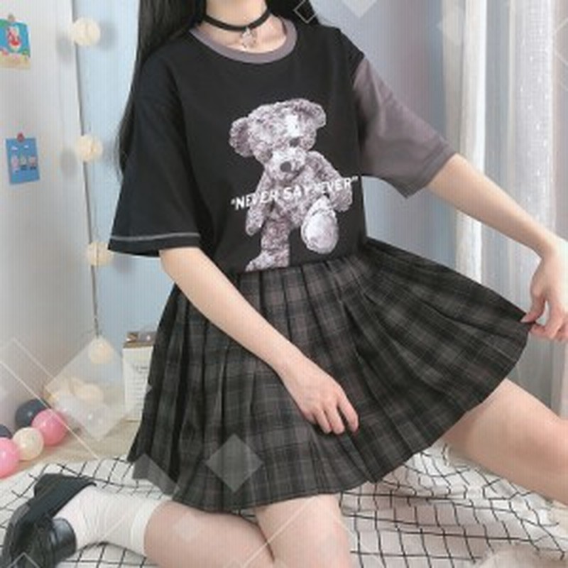 Catwish Tシャツ Jk 夏服 くまちゃん モノトーン バイカラー Bear 病みかわいい 原宿系 オルチャン 10代 代 通販 Lineポイント最大1 0 Get Lineショッピング