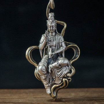 簡修行純S925銀觀音吊墜男士款佛像車掛件女項鏈實心鑲嵌復古護身