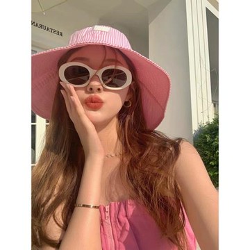 韓版橢圓形白色春季眼鏡潮休閑度假海邊沙灘墨鏡女防紫外線太陽鏡