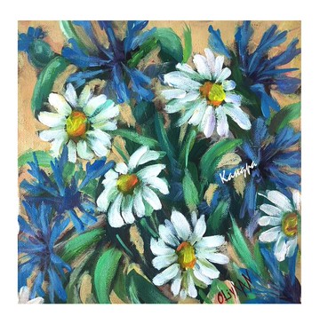 洋甘菊油畫原創油畫花卉藝術雛菊油畫洋甘菊藝術
