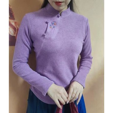 【秋煙】素荷原創立領中式多色高彈澳絨打底衫改良短款上衣女百搭