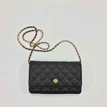 2024春韓版百搭鏈條小包時尚女發財包斜挎單肩菱形格魚子醬繡花包