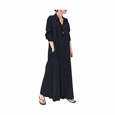 シャツ ワンピース レディース ロングシャツ マキシ丈 ワンピース 長袖 春 夏 無地 大きいサイズ 01 ネイビー M 通販 Lineポイント最大get Lineショッピング