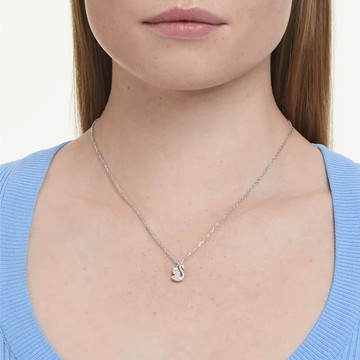 【Swarovski 施華洛世奇】Swan 鏈墜 (混合式切割 天鵝 白色 鍍白金色)(5754347)