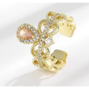 ANGEL 浪漫皇冠閃耀鋯石開口活動圍戒指(黃金色)