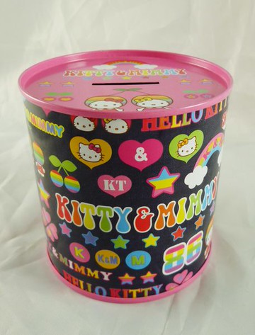 【震撼精品百貨】Hello Kitty 凱蒂貓~圓形存錢鐵筒~繽紛