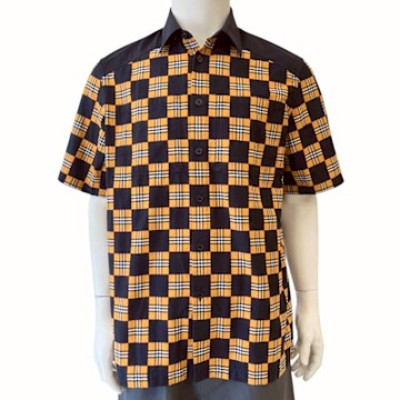 展示品 BURBERRY 經典黑色配橘色格紋短袖上衣(180/92A)