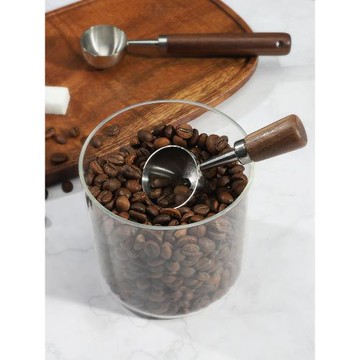 不銹鋼咖啡粉量勺克數勺定量計量勺子量匙胡桃木柄咖啡豆勺