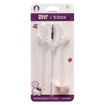 b.box 防漏學習水杯替換吸管2入+清潔刷組 HELLO KITTY限量版 吸管長度17.5cm 清潔刷長度18cm 適用年齡6個月以上  1組  粉紅