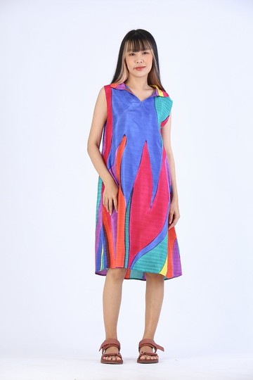 Short Dress Cotton Rayon Hand Paint For Summer Beach Vacatio