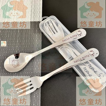 【臺灣-出貨🔥】316 不鏽鋼卡通長柄湯匙叉子組 可愛兒童餐叉調羹 寶寶居家用餐餐具 寶寶餐具