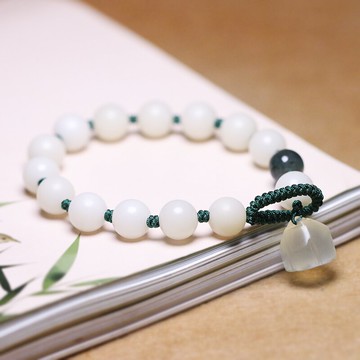 滴露 子伊原創 天然白玉菩提百搭手鏈女純手工編織岫玉小蓮蓬手串1入