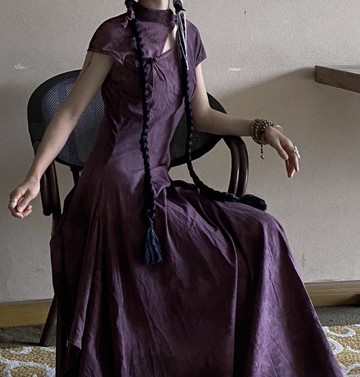 新中式復古 / 鏤空連身裙 / 手工扎染