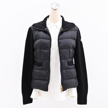 MONCLER 尼龍加襯羊毛雙拉鍊高領開襟衫/外套(黑)