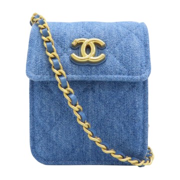 【二手名牌BRAND OFF】CHANEL 香奈兒 藍色 菱格紋 丹寧 鍊帶 肩背包