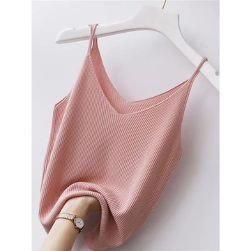大碼吊帶背心女內搭打底v領冰絲性感短款螺紋針織百搭泫雅風上衣