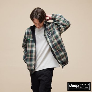JEEP  男裝 WILLYS復古格紋兩面穿拉鍊外套-墨綠色