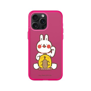 iPhone 15 Pro Max Clear 粉漾桃 - 懶散兔與啾先生 Lazy Rabbit and Mr.Chu - 招財