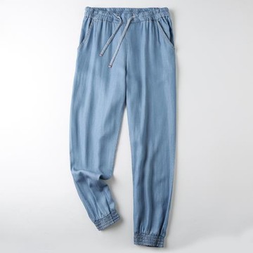 外貿原單剪標出口尾單夏季男士超薄透氣寬松束腳絲滑天絲牛仔褲潮