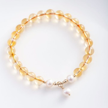 黃水晶天然淡水珍珠單圈手鍊