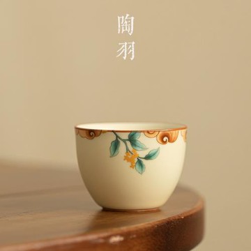 仿宋汝窯桂枝馥郁品茗杯主人杯家用陶瓷個人專用茶杯單杯功夫茶具