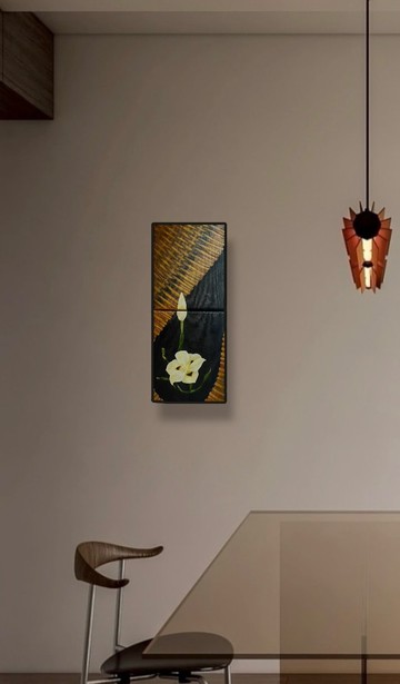 *鳶尾花與竹編黑底帶影子* 畫布已裝框  手繪油畫  非印刷品