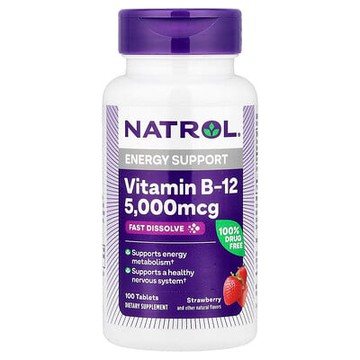 Natrol, 維生素 B12，速溶，優質強度，草莓，5000 微克，100 片