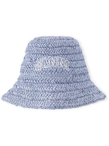 GANNI - logo-embroidered straw bucket hat - women - Straw - One Size - Blue