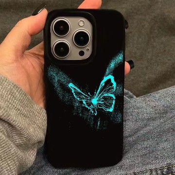 免運+隔日🚚亮面果凍手機殼 熒藍影蝶 適用於蘋果17promax 16Pro 15plus 14 13 12 11防摔