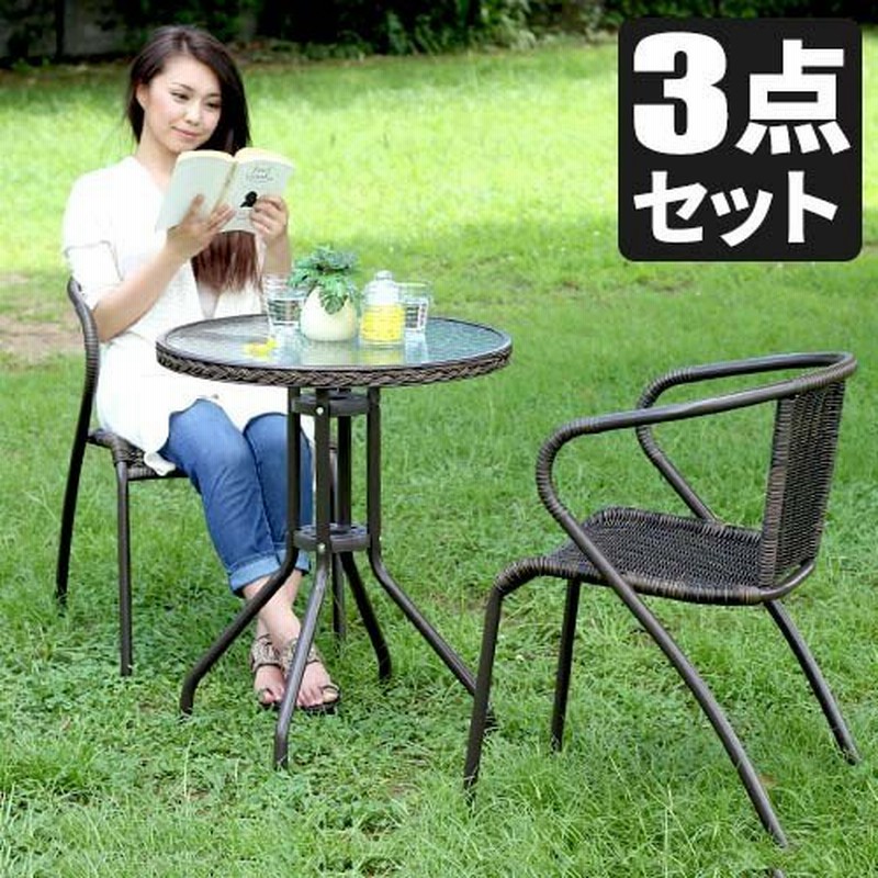 ガーデンテーブルセット テラス テーブルセット ラタン 雨ざらし おしゃれ 屋外 庭 丸テーブル ガーデンテーブル ガーデンチェア セット 3点 アジアン 通販 Lineポイント最大0 5 Get Lineショッピング