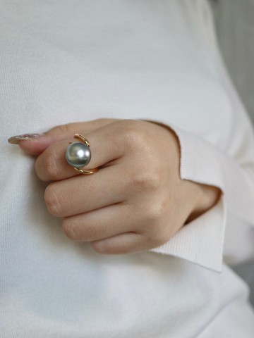 日本直送 12mm up大溪地黑珍珠戒指 18K黃金戒圈 天然海水珍珠