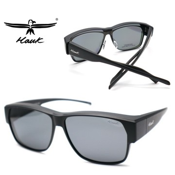 Hawk 台灣精品 專業偏光套鏡 偏光太陽眼鏡 護眼防曬 HK1024-02 霧黑框深灰偏光鏡片 公司貨