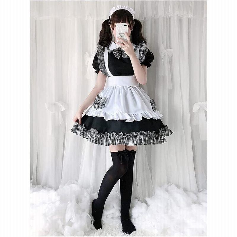 可愛い チェック柄 メイド服 高品?セット 大きい sサイズ メイド