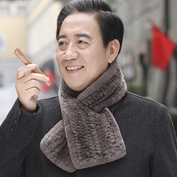 中老年人皮草圍巾男冬季獺兔毛雙面編織休閑時尚保暖圍脖冬天