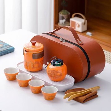 大量批發古韻旅行茶具套裝一壺四杯配陶瓷茶葉罐茶盤春節禮品茶具