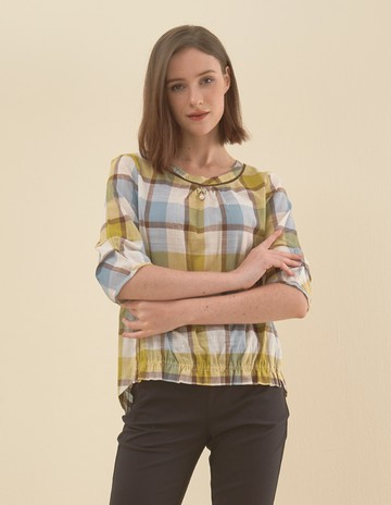 ★【喜芝梅】原野河流結合戶外風格子上衣(綠色；M-2L) 123590171