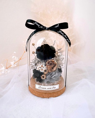 永生花玻璃盅-午夜星空 l 黑玫瑰 黑玫瑰玻璃盅 情人節禮物